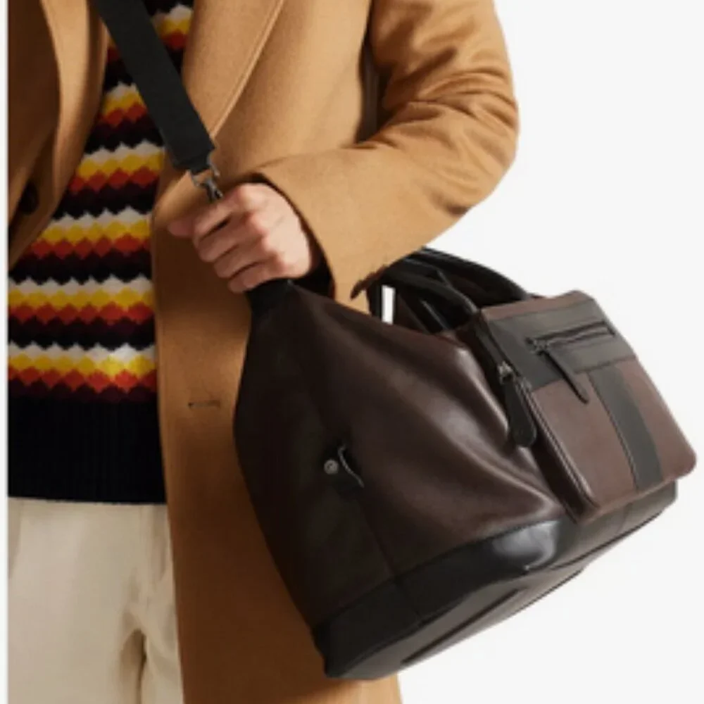 Ted Baker Trevir Equestrian Heritage Leather Duffle Bag In Brown Black